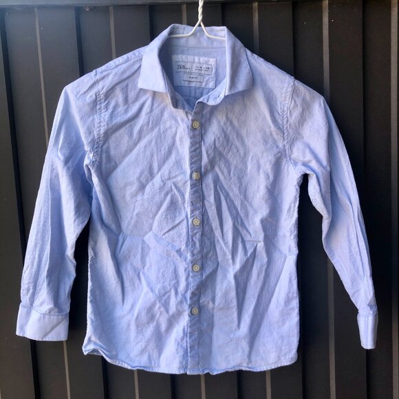 Zara Kids Boys Blue Dress Shirt Slim Fit Tailored Collection Size 8 128cm - Picture 2 of 5